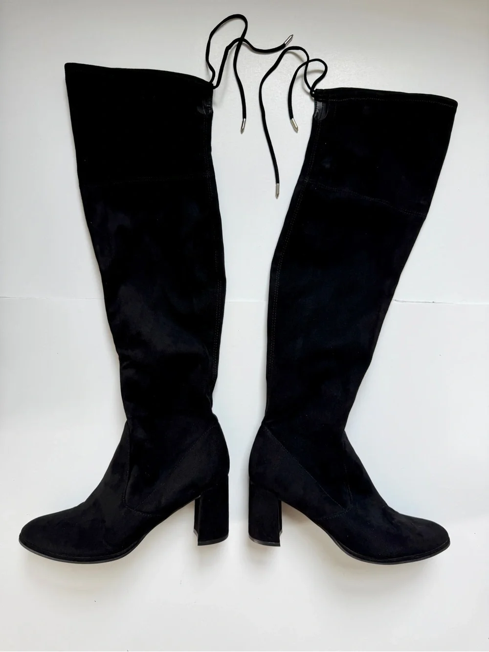 Marc Fisher Black Suede Zip and Tie Detail Over The Knee Block Heel Boots 8.5